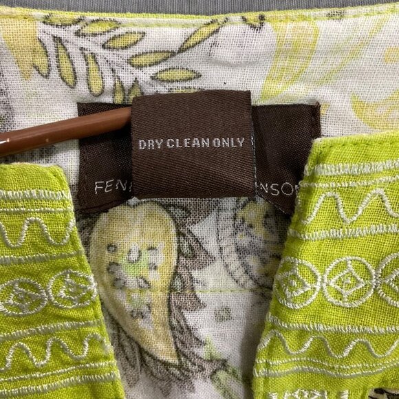 Fenn Wright Manson Linen Sleeveless Paisley Top Large Lime Green Cream & Brown - Picture 4 of 8